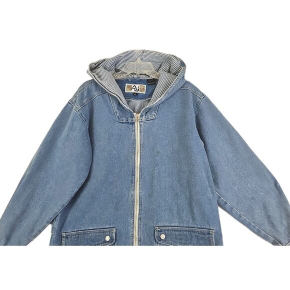 Vintage Andy John’s ~Woman Size M~ Blue Denim Zip Up Hoodie Jacket Unlined. - Picture 8 of 11